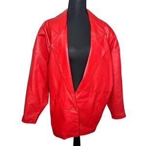 Vintage 80s Toffs Red Genuine Leather Jacket Coat Women's Size S